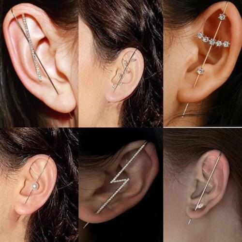 SIPENGJEL Fashion Ear Wrap Crawler Hook Earrings Heart Star Cross Ear Needle Wrap Piercing Earrings For Women Jewelry 2021