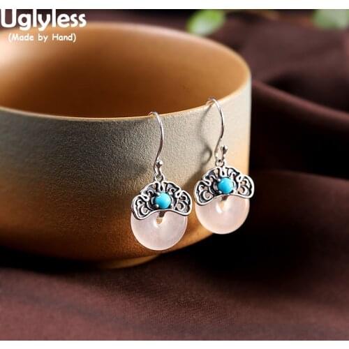 Uglyless Hollow Thai Silver Butterfly Earrings for Women Vintage Ethnic Insects Jewelry 925 Silver Chalcedony Hte Long Sein Jade