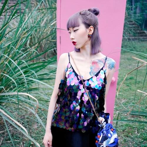 BT027 Original Design 2018 summer shiny bling bling sequin camisole women top