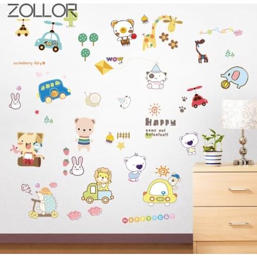 Zollor Lovely Happy Animal Paradise DIY Wall Sticker Cartoon Style Childishness Decor Kids Room Doll House Nursery Mural Decals
