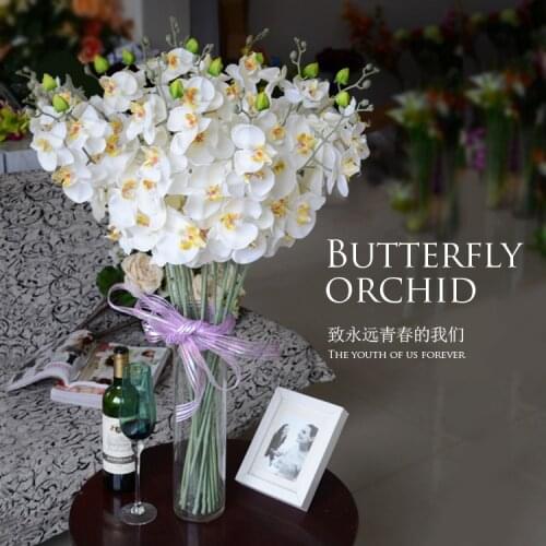 10pcs/lot New Artificial Silk Butterfly Orchid Flowers Stem Party Home Tabletop Desk White Yellow Pink Blue Plant For Wedding