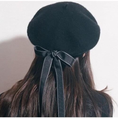 2021 New Fashion Ladies Soft Bow Elegant Beret Winter Warm Hat