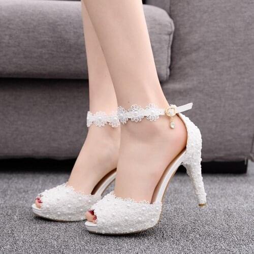 2021 spring new white lace fish mouth bridal shoes large size stiletto sandals banquet dress bridesmaid wedding shoes women