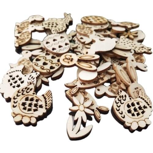50pcs HAPPY EASTER Party Hanging Wooden Easter Egg For Home Decor Supplies Wood Crafts Ornaments