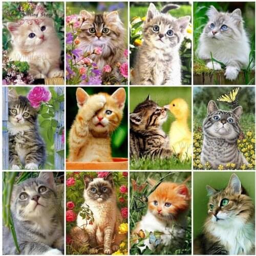 5D DIY Diamond Painting Cute Cats and Kittens Diamond Embroidery Kit Animal Pet Diamond Mosaic Picture of Rhinestone Decoration