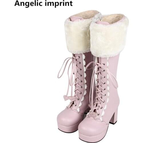 Angelic imprint mori girl Women motorcycle shoes lady lolita Boots woman high trifle heels pumps platform shoes 33-47 lacework