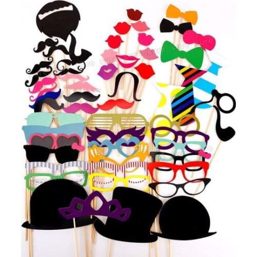 Free Shipping 58 pcs DIY Mask Photo Booth Props Wendding Birthday Party Decoration On a Stick Fun Favor