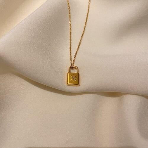 2021New Fashion 18K Gold Plated Stainless Steel North Star Padlock Lock Pendant Necklace For Women Girl Trendy Jewelry Gift