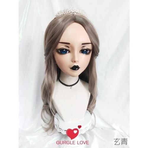 ChanD)Female Sweet Girl Resin Half Head Kigurumi BJD Eyes Crossdress Cosplay Japanese Anime Role Lolita Mask With Eyes And Wig