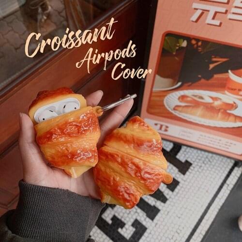 Food Bread 3D Case For AirPods 1 2 Pro Charging Box Croissant Soft Silicone Wireless Bluetooth Earphone Protective Cover Coque
