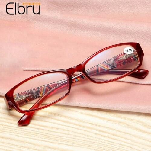 Elbru Anti Blue Light Spring Leg Reading Glasses Women Floral Square Presbyopic Eyeglasses Hyperopia Eyewear Diopters +1.0 +4.0