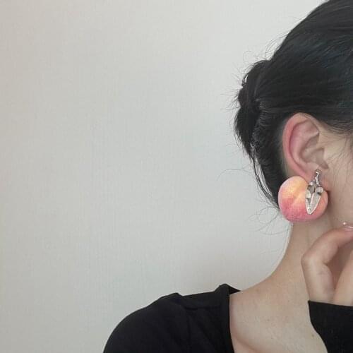 Flocking Texture Peach Classic Fashion Earrings Japanese and Korean Girls Interesting Fruit Forest Romantic Earrings INS Tide