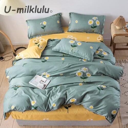 Little Daisy Printed Bedding Set Nordic Sheet Set Duvet Cover Single Double Queen King Size Elastic Bed Set Pillowcases 4pcs