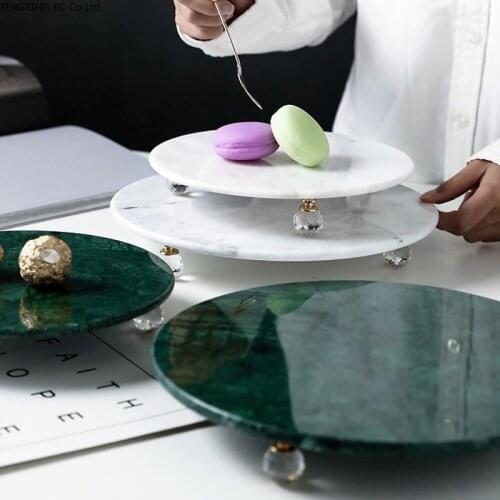 Natural Marble Round Tray Nordic Luxury Tableware Food Cake Tray Desktop Cosmetic Storage Tray Crystal Bottom Decorative Tray