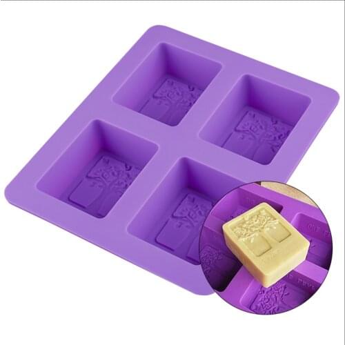 Hot Purple Rectangle Silicone Mold Tree Shaped 4 Hole Square Soap Mold Arts and Crafts Chocolate Cake Molding Hand Making Tools