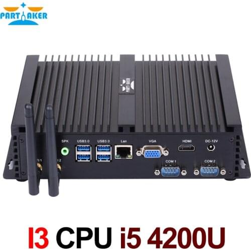 Partaker Fanless Mini PC i5 4200U Industrial Mini Computer 24 Hours Working 2 COM HDMI VGA Dual Display 300M Wifi 4K HD HTPC