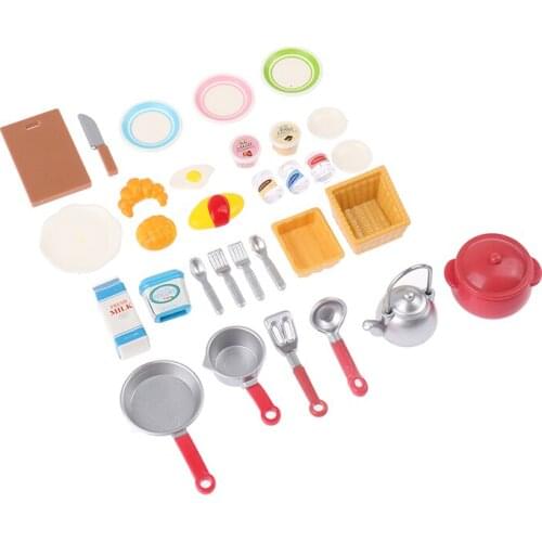 25/31Pcs/Bag 1:12 Mini Food Toys Pot Fork Playing House Doll Accessories DollHouse Kitchen Tableware Model Miniature Cookware