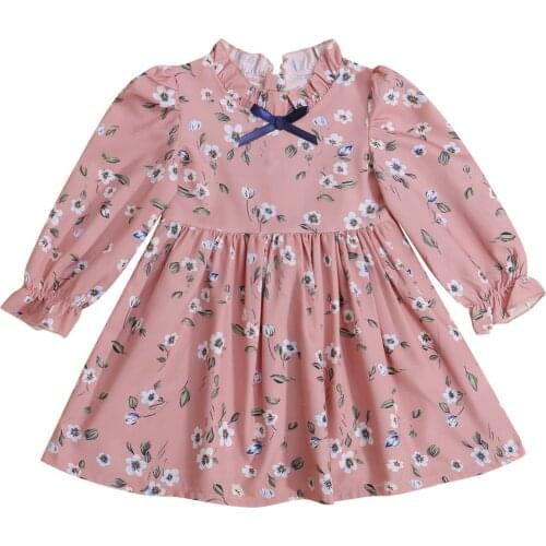Fashion Toddler Baby Girls Dress Ruffles Floral Printed Long Sleeve Princess Dress Party Pageant Dresses Kids Clothes