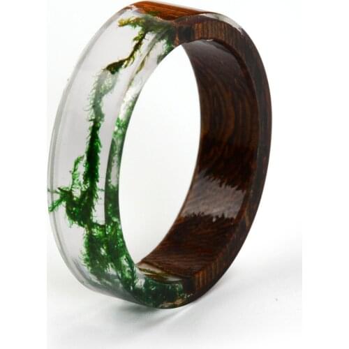 New Hot Fashion Simple Wood Resin Small Fresh DIY Hand-made Dry Flower Drop Glue Ring Jewelry