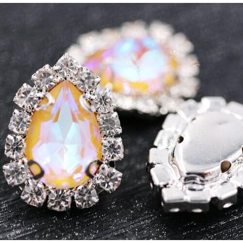 New glass rhinestones DR sew on Sliver base crystal button Light smoke yellow fluorescence crystals rhinestones diy nail art