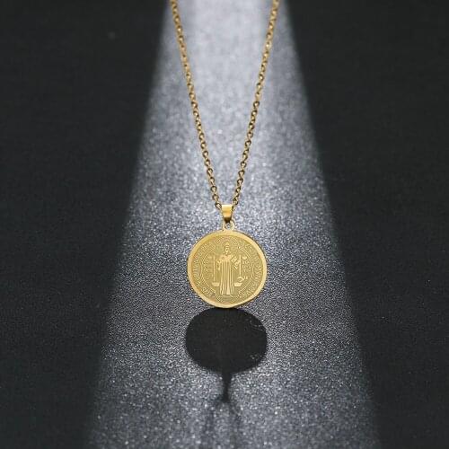 Virgin Stainless Steel Guadalupe Coin Necklace & Pendant Women Catholic Classic Round Gold Chain Necklace