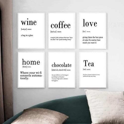 Coffee Poster Black And White Quotes Wall Art Prints Wine Poster Kitchen Tea Love Canvas Painting Kitchen Pictures Home Decor