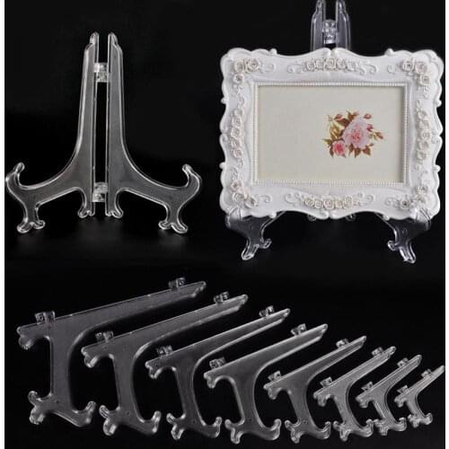 1pc 3/5/7/9inch Fashion Clear Plastic Plate Display Stand Picture Frame Transparent Easel Holder Arts Case Holders Photo Display