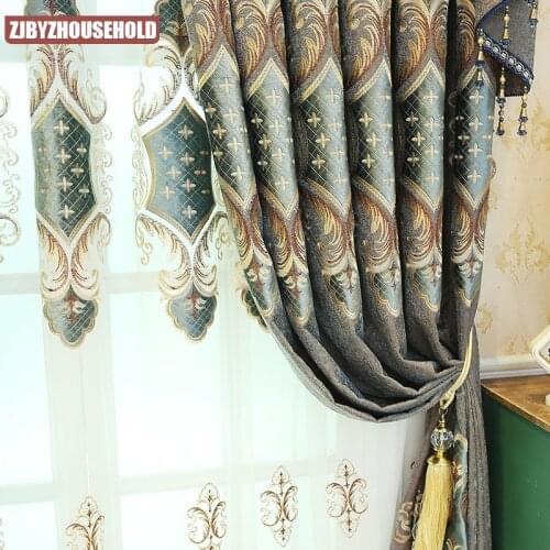 Mid-to-high-end European Style Semi-shading Jacquard Embroidered Fabric Finished Floor Curtains for Living Dining Room Bedroom