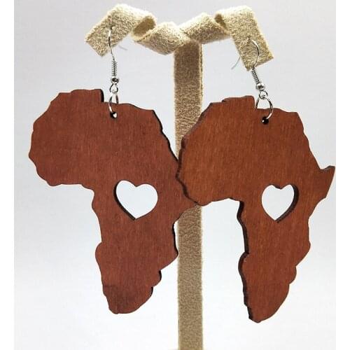 Roform 12 Pairs Good Quality Africa Map Wood Long Earrings Organic brown Hollow African Woman Wooden Earing