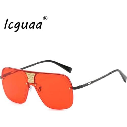 Fashion Unique Frame Rimless Square Sunglasses Oversize One Piece Sun Glasses Double Bridge Glasses UV400 Oculos De Sol