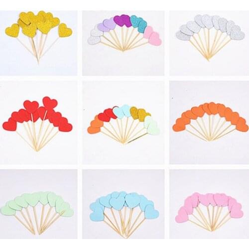 10pcs Cake Toppers Cake Flag Golden Heart Cupcake Topper Baby Shower Birthday Party Decorations Kids Birthday Wedding Decoration