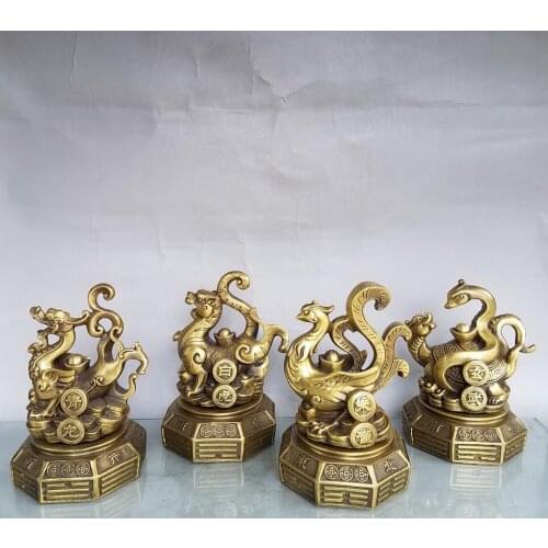 Pure copper square spirit beast ornaments green dragon white tiger Zhuque Xuanwu beast Fengshui Bagua town house exorcism craft