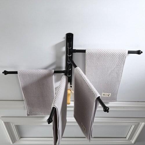 2/3/4/5-Bar black bathroom towel rack rotatable towel hanger space aluminum wall mounted hook hanger kitchen shelf