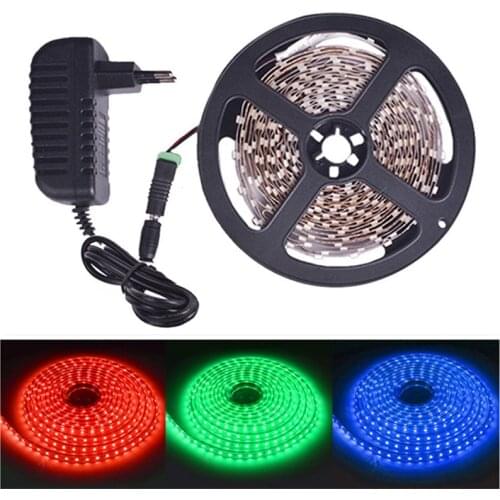 5M 10M RGB LED Strip 12V 60 leds/m SMD 2835 Waterproof Flexible Tape Ribbon Colorful Rope Light String Lamp + Power
