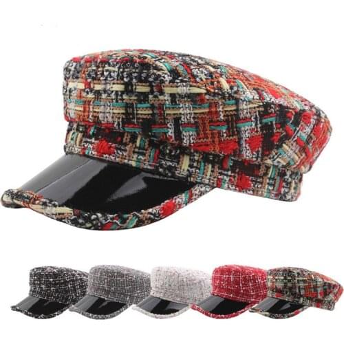 Womens Army Military Hat Elegant Flat Caps Novelty Plaid Cap Snapback Cap