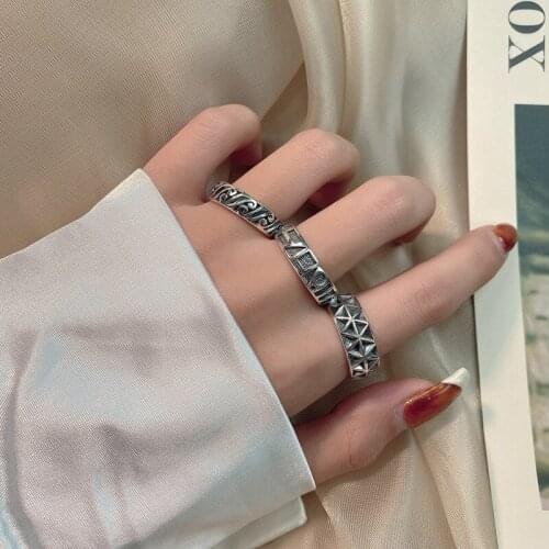 Morivovog 925 Sterling Silver Cross Texture Vintage Rings for Women Handmade Thick Statement Korea Rings Ladies Retro Jewelry