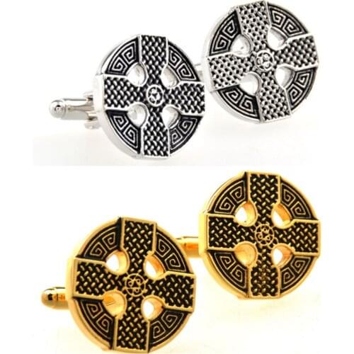 10pairs/lot Vintage Engraving Retro Cross Pattern Cufflinks Gold/Silver Round Cuff Links Mens Jewelry Accessory