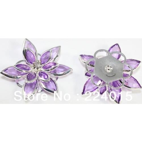 10pcs/34*30mm Silver Plated Purple Flower Drill/Rhinestone Embellishment Findings For Clothing & Jewelry DIY