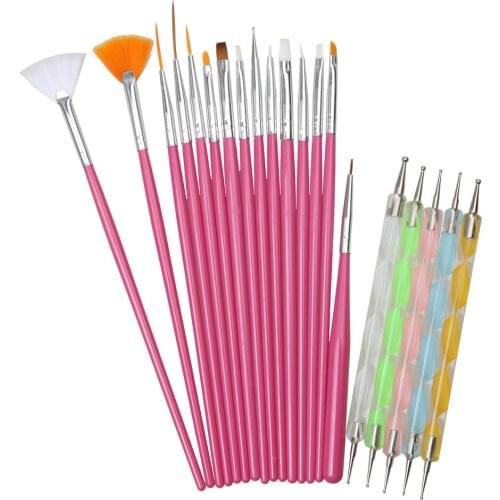20pcs Nail Art Design Set Dotting Painting Drawing Design Charms Polish Brushes Pen Pink For Nails Art Decorations High quality
