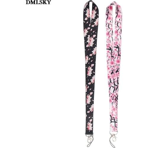 24pcs/lot MD165 DMLSKY Cartoon Cherry Blossoms Lanyard Keychain Lanyards for keys Badge ID Mobile Phone Rope Neck Straps Gifts