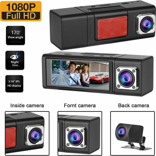 Car DVR Camera 3 Lens HD 1080P Dash Cam Auto Digital Video Recorder Dashcam Camera Front and Rear&Rear view Camera Night Vision