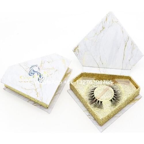 White Marble Effect Diamond Eyelash Packaging Box With Tray Popular 20mm Crisscross Mink Eyelashes Custom Lashes Box with Logo