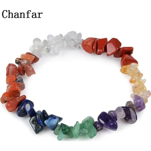 Chanfar Gravel Crystal Healing Chakra Bracelet Natural Stone Bracelet Elastic Chips Single Strand Bracelet Women Men Jewelry