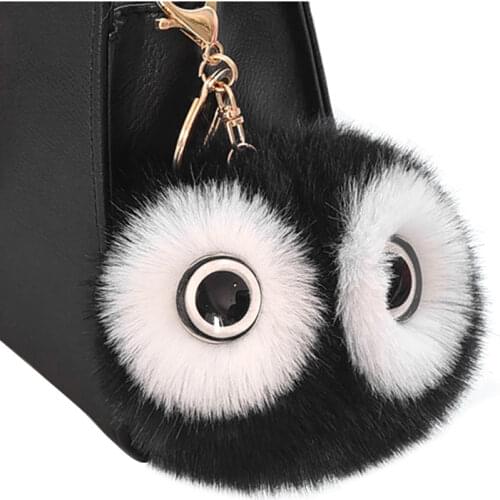 Fashion 10cm Faux Rabbit Fur Owl Keychain Woman Bag Keyring Trinket Man Car Keychain Fluffy Pom Pom Fur Ball Key Ring Chain Gift
