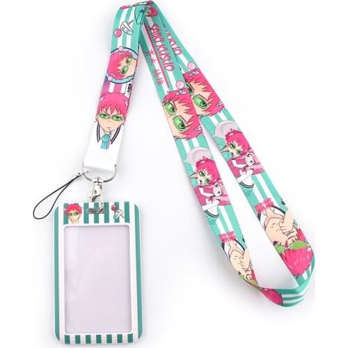 DZ1239 Anime Saiki Kusuo no Psi Nan Lanyard Credit Card ID Holder Bag Student Women Travel Bank Bus Business Card Cover Badge