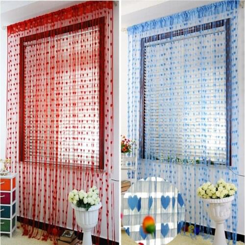 Cheap Sale! 2pcs/lot Romantic Heart Line Tassel String Door Curtain Window Room Divider Curtain Valance Size:1m*2m,9 Colors