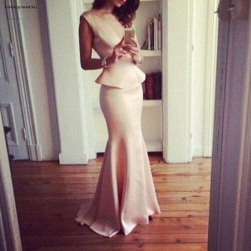 Peplum Top Evening Dress New Arrival Simple Pink Colour Long Party Gown