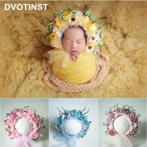 Dvotinst Newborn Photography Props Baby Girls Simulation Flower Hat Floral Bonnet Fotografia Accessory Studio Shoots Photo Props