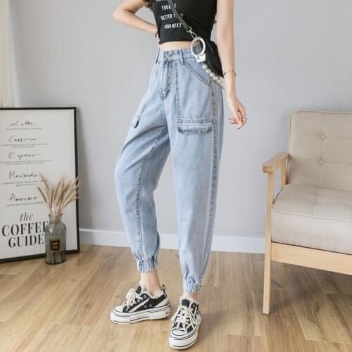 Harlan Jeans Womens Summer Loose Korean Slim Student 2020 Thin Capri Womens Jeans Patchwork Baggy Jeans Ankle Banded Pants
