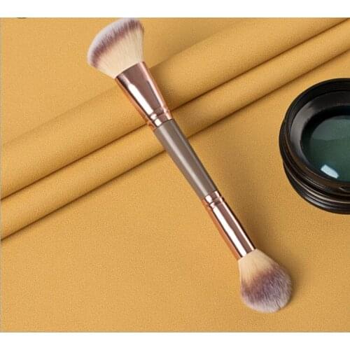 Makeup tools Double-ended highlight brush plastic handle aluminum tube man-made fiber